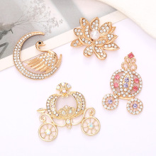 新款diy镶钻珍珠花朵饰品配件锌合金宝石南瓜车配饰手机壳背贴女