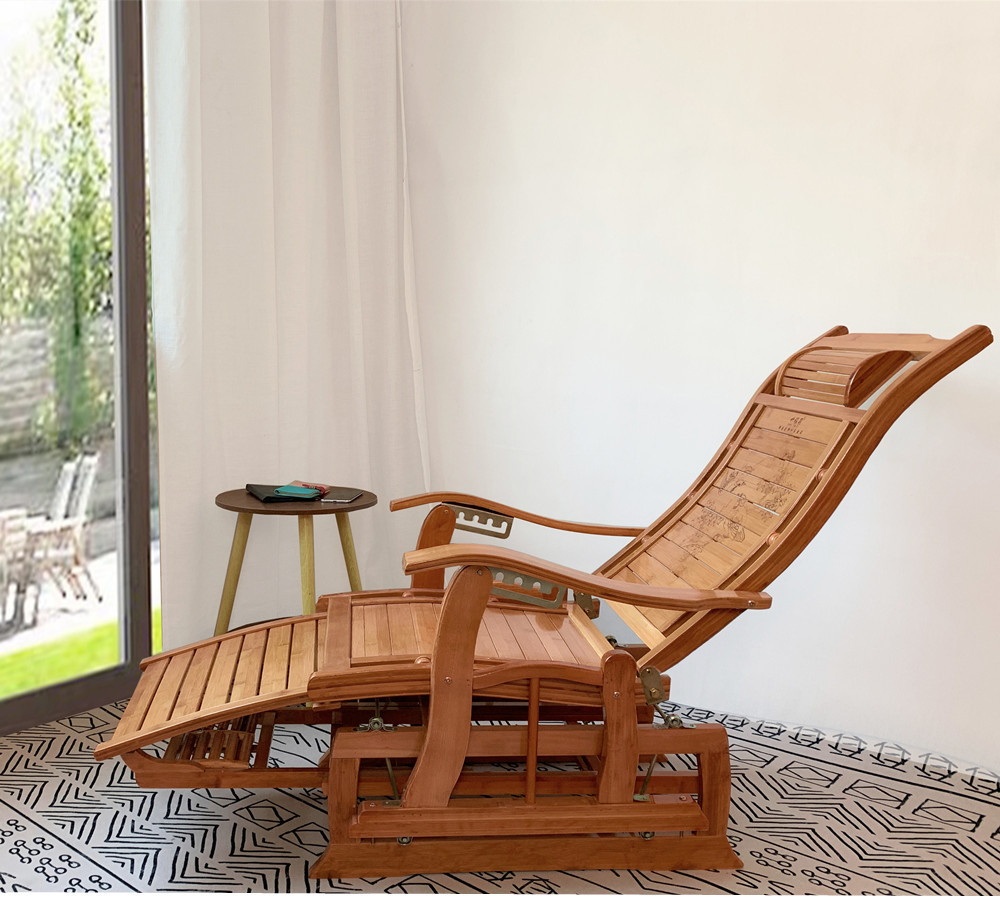 Rocking Chair for Home Use, Adult Napping & Relaxation &mdash; Foldable Balcony Recliner for Afternoon Breaks, Ideal for Elderly, Lazy Individuals, and Those Seeking Comfortable Leisure in Natural Wood or Bamboo Design