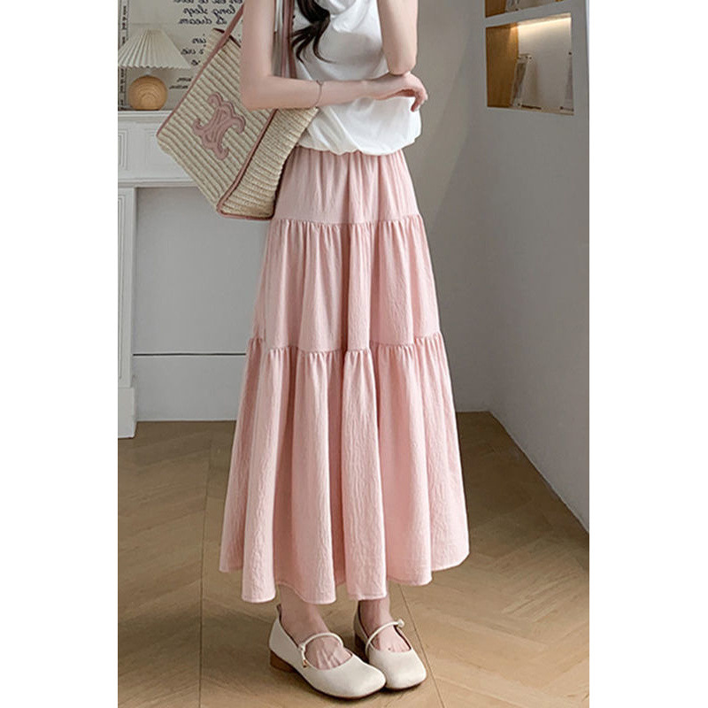 Women's Spring and Summer 2025 New A-Line Long Skirt with Large Hem, High Waist, Slimming Long Cake Skirt Trendy