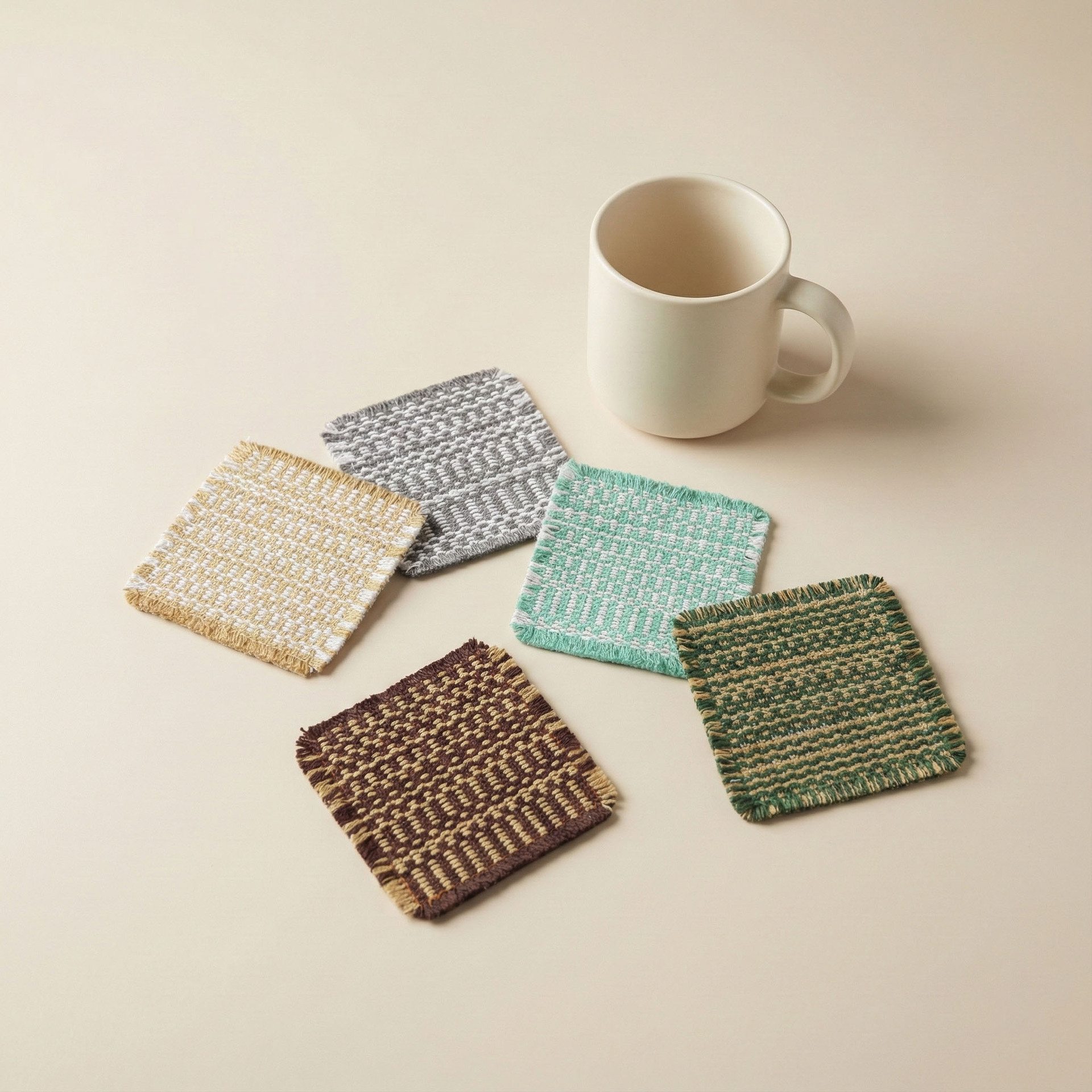 Retro ins estilo trenzado cojín de taza cuadrada tela aislante cojín de mesa de café cojín multipropósito