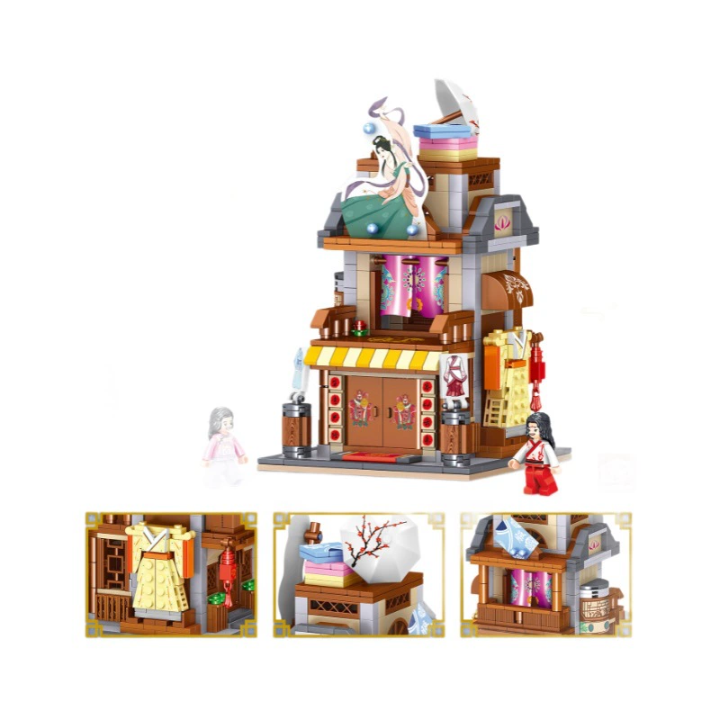 哲高 00860 Street scene tiny particles children's hot pot restaurant tea house creative model assembled building blocks gift toys