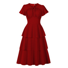 跨境外贸女装收腰甜美蝴蝶结飞飞袖蛋糕裙显瘦连衣裙宫廷风10043