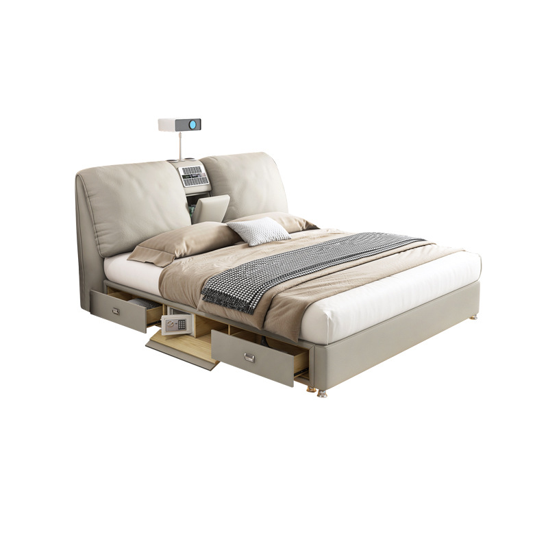 Cama italiana minimalista de cuero multifuncional con diseño de oreja de elefante, cama doble de 1.8 metros, cama de matrimonio sencilla y moderna con cajones de almacenamiento. image 6