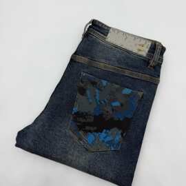 D2628 gu家2026早秋新品口袋涂鸦牛仔裤 欧货潮牌男士小直筒长裤