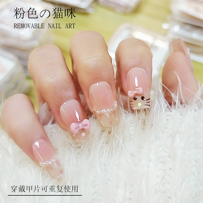 手工穿戴甲高货精品短款法式猫眼甲片成品手绘高级感美甲优雅百搭|undefined