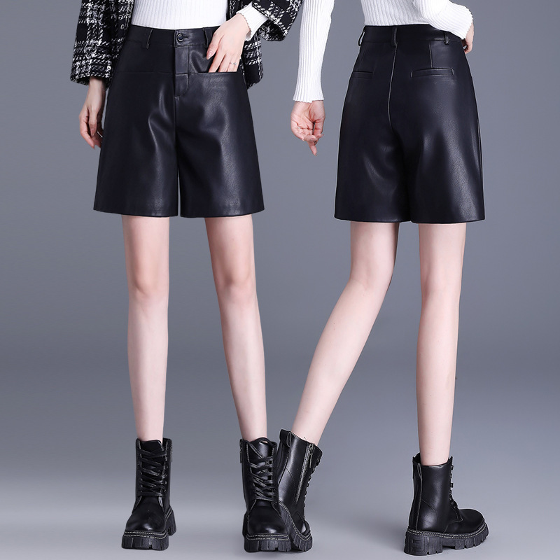 Brand Autumn and Winter Versatile Shorts for Women, Korean Style Sheepskin High-Waisted Slim-Fit Casual Pants, Fashionable Versatile Leather Pants Brand Autumn and Winter Versatile Shorts for Women, Korean Style Sheepskin High-Waisted Slim-Fit Casual Pants, Fashionable Versatile Leather Pants