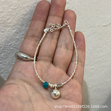 西西里 泰国纯手工925素银纯银碎银子 天然绿松石手链手串首饰