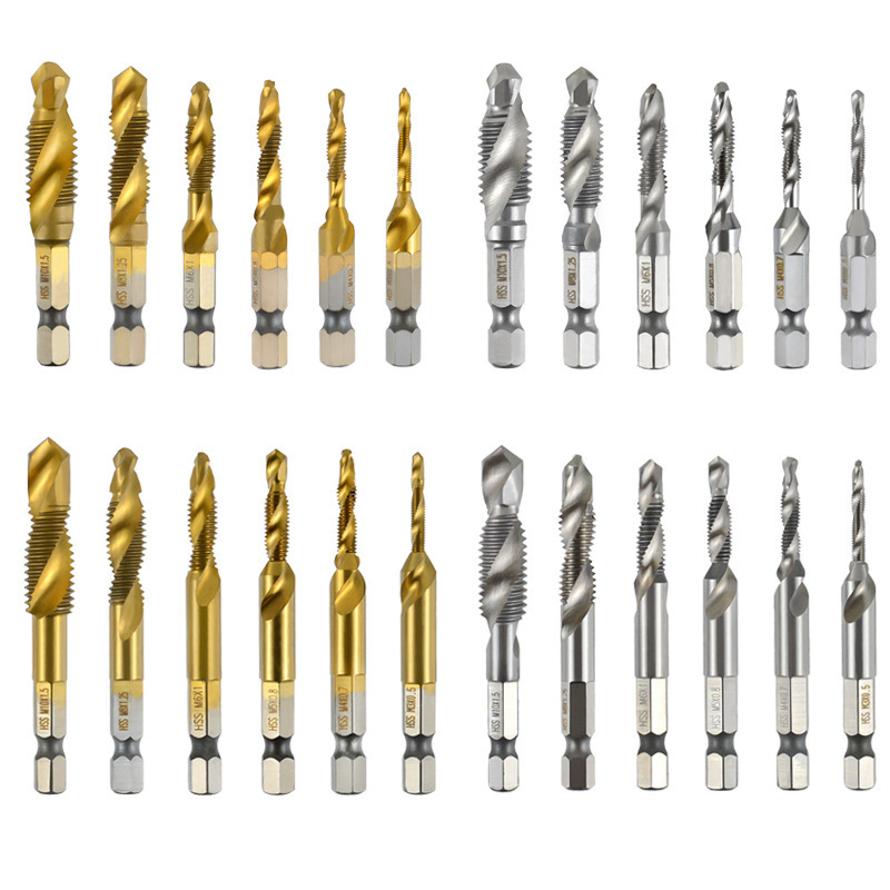 1/4六角シャンク スリーインワン複合タップ M3-M10 スパイラルタップ ドリル、タッピング、面取り一体型スパイラルマシン|undefined