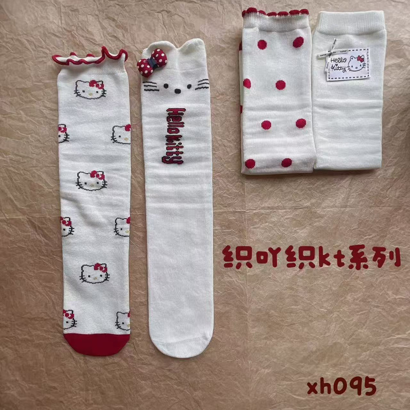 zyz织吖织2025秋冬中高筒袜女宝KITTY直板无跟棉袜2-12童袜XH095|undefined