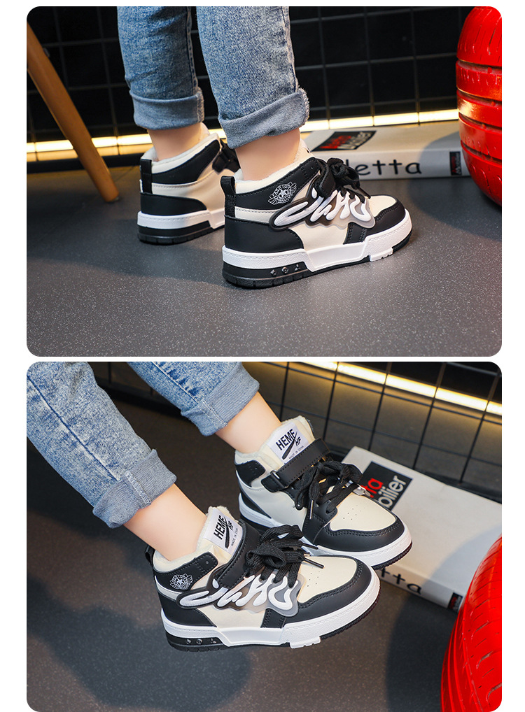 Autumn 23 New High Top Board Girls' Anti slip Soft Sole Small and Medium Children's Leather Casual Shoes 26-37 Fashion_voghion.com