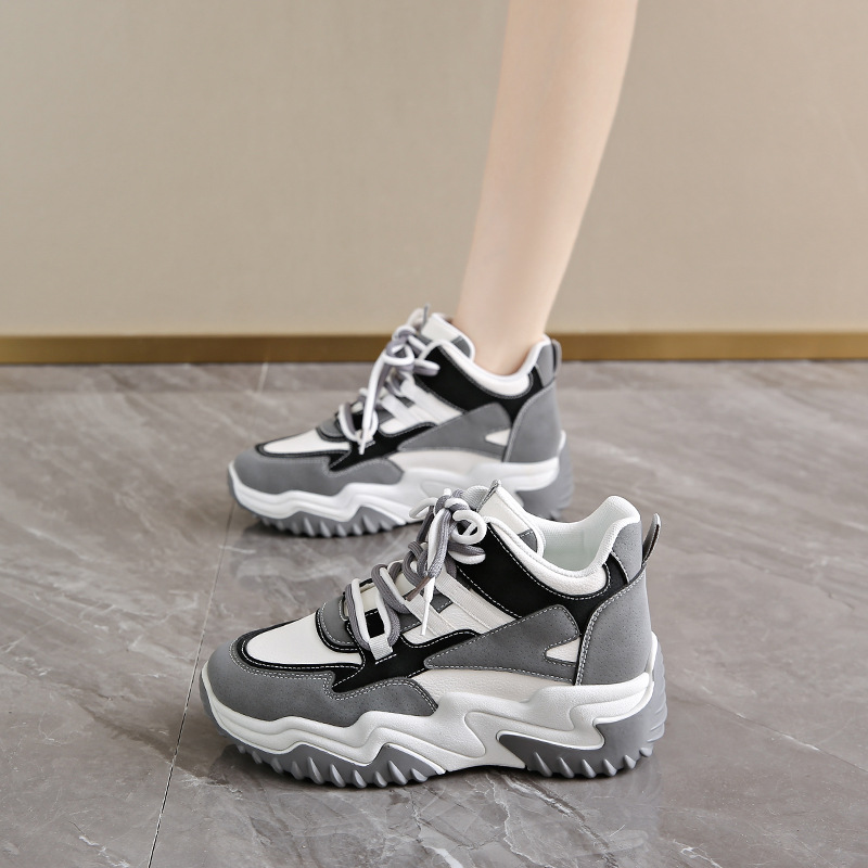 秋季女鞋新款透气高帮运动鞋子女韩版百搭厚底增高休闲老爹鞋潮鞋