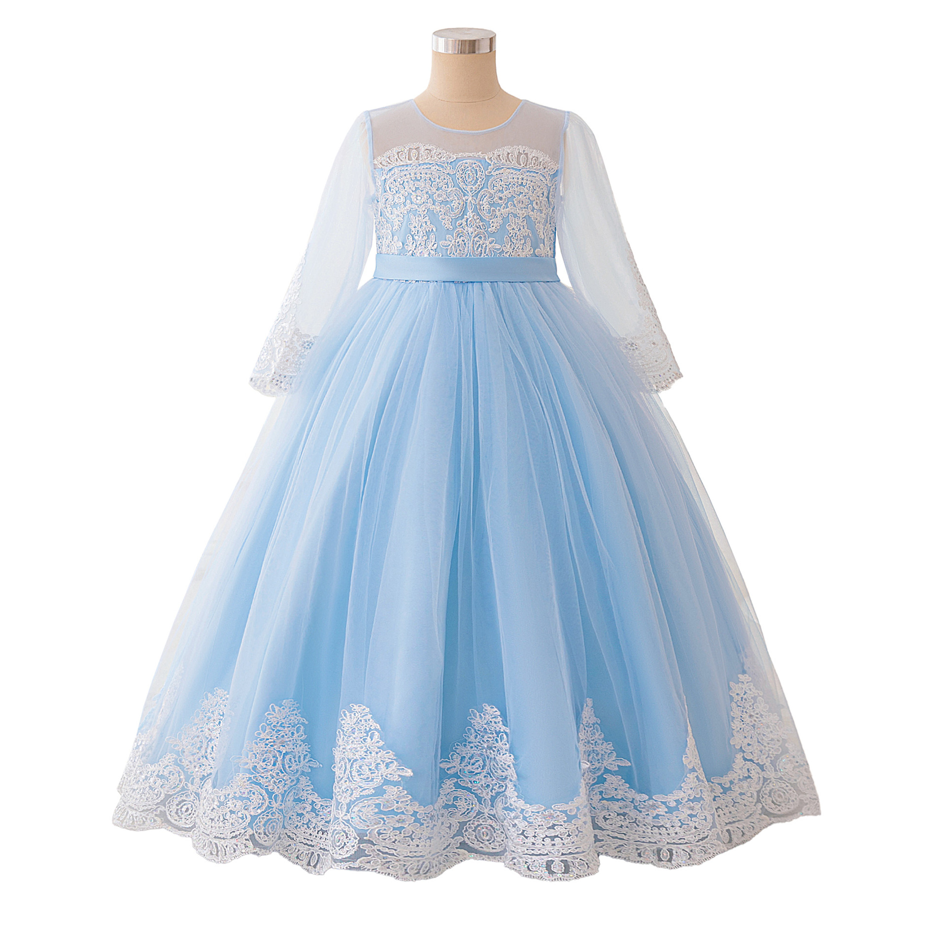 Nuevo vestido de princesa de niñas bordado de encaje vestido de niños de mangas largas vestido de noche vestido de niños vestido de fotos de cumpleaños
