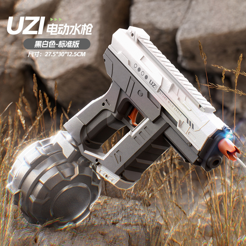 Pistola de agua transfronteriza eléctrica automática de absorción de agua UZI mano automática de doble modo con iluminación juguete de pistola de rociador de agua infantil