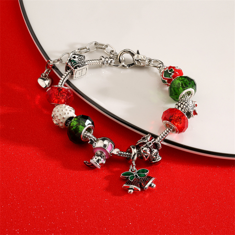 Europa y América DIY con cuentas de hueso de serpiente Cadena de perlas de vidrio pulsera de Santa Claus campana roja regalo pulsera de Navidad