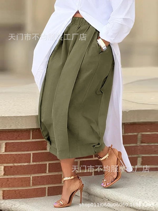 跨境欧美亚马逊外贸新款纯色宽松舒适休闲松紧腰显瘦七分阔腿裤女|undefined