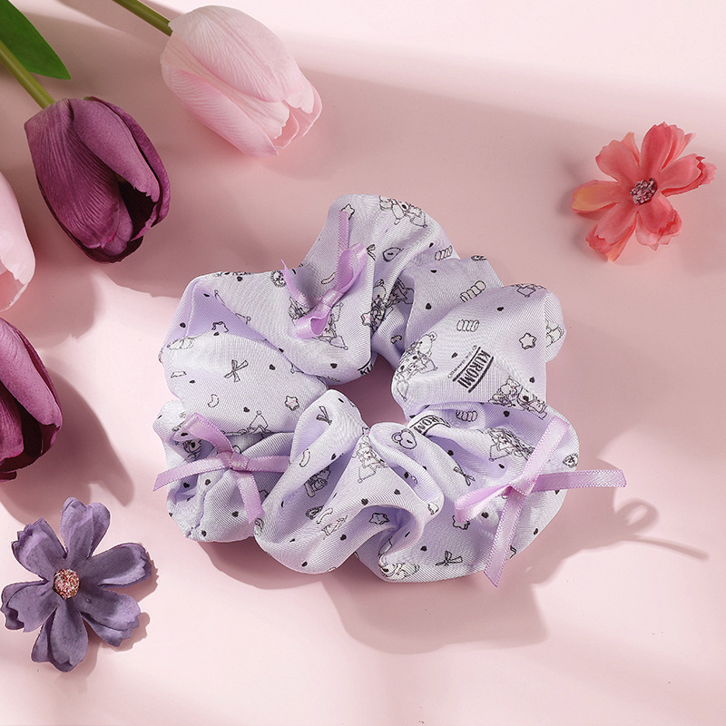 Sanrio Kitty arco estampado cuadrado anillo de intestino grande adorable cabello cuerda atada pelo anillo de pelo Kulomi