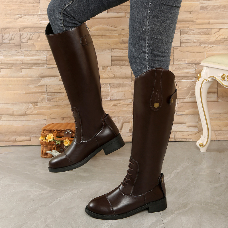 2025 New Long Equestrian Boots, No More Than Knee-High Autumn and Winter New High Knight Boots, Long Boots, Round Toe Thick Heel Women's Boots