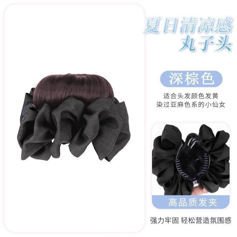丸子头抓夹发圈蓝色牛仔丸子夹增发量懒人盘发神器花苞丸子头假发|undefined