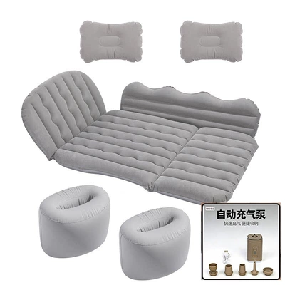 Vehicle-mounted inflatable bed — rear seat two-seater children's mattress - 37-size-large-side-blocking-flocked-gray-tent-wireless-charging-pump-with-camping-light