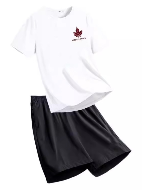 2026 Hong Kong Style New Ice Silk Trendy Versatile Men's Short-Sleeve T-Shirt Casual Shorts Set Sports Two-Piece Set Handsome