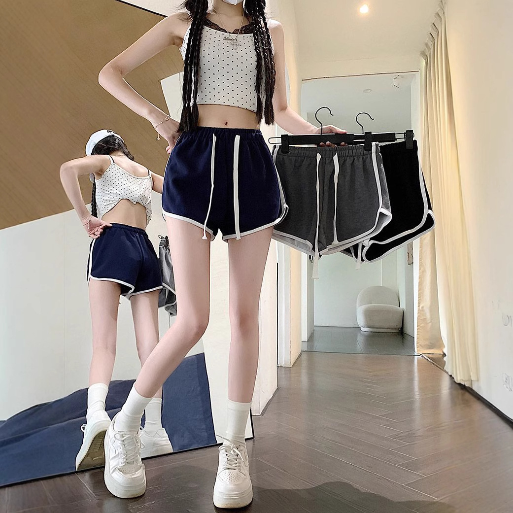Korean Style Gray Sports Shorts for Women 2025 New Summer Internet Celebrity Versatile Fashion Casual Pants Elastic Band Hot Pants