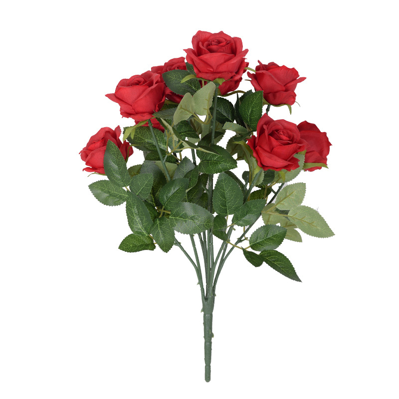 9-cabeza Rosa flor artificial ramo hogar Decoración de la boda Rosa artificial pequeña venta al por mayor de París