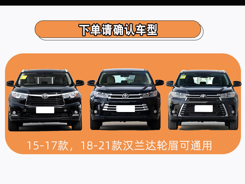 15/16/17/18/19/21 Toyota Highlander front and rear wheel arch anti-scratch strips, Highlander wheel arch trim
