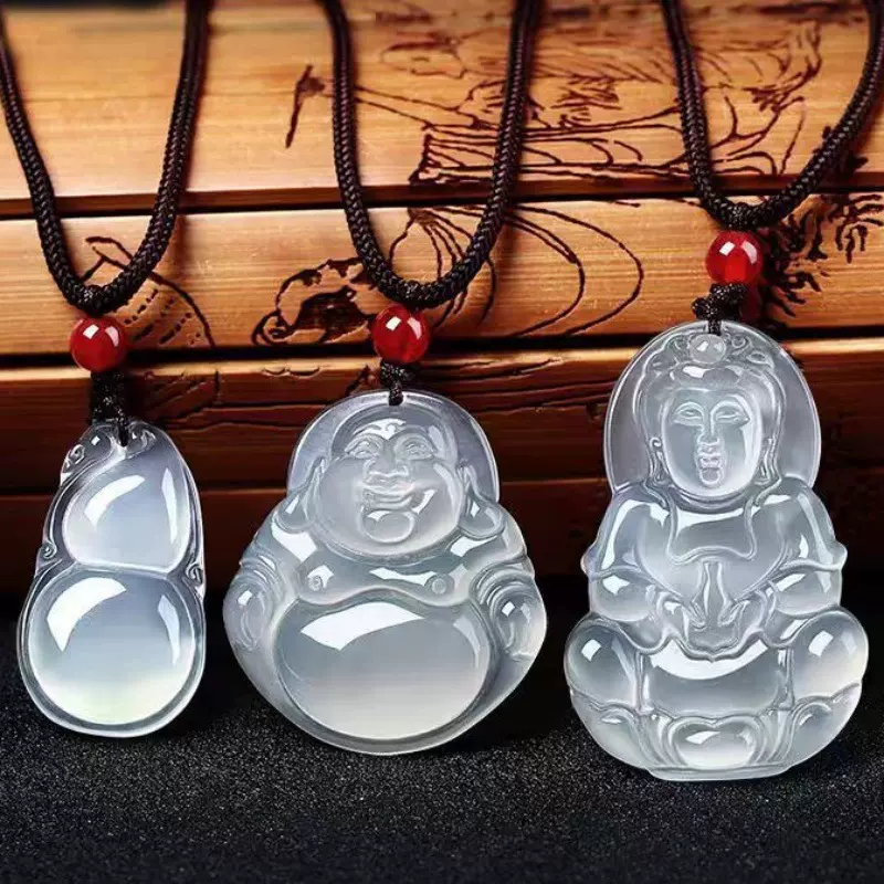冰种白玉髓弥勒佛玉石吊坠男女款玛瑙祥云锁貔貅多款挂件现货直销