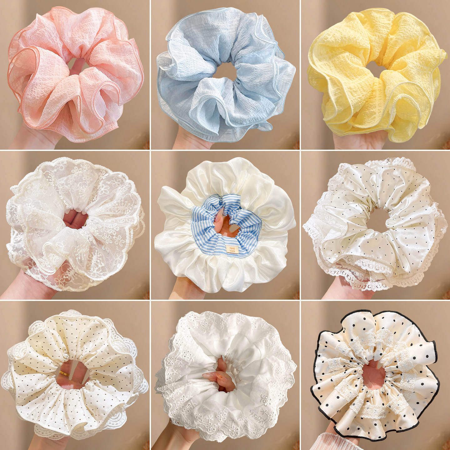 2026 nuevo estilo coreano super grande anillo de pelo intestino grande niñas de alto nivel de sensación de cabello de flores cuerdas de cabello de cordón de goma adornos para el cabello