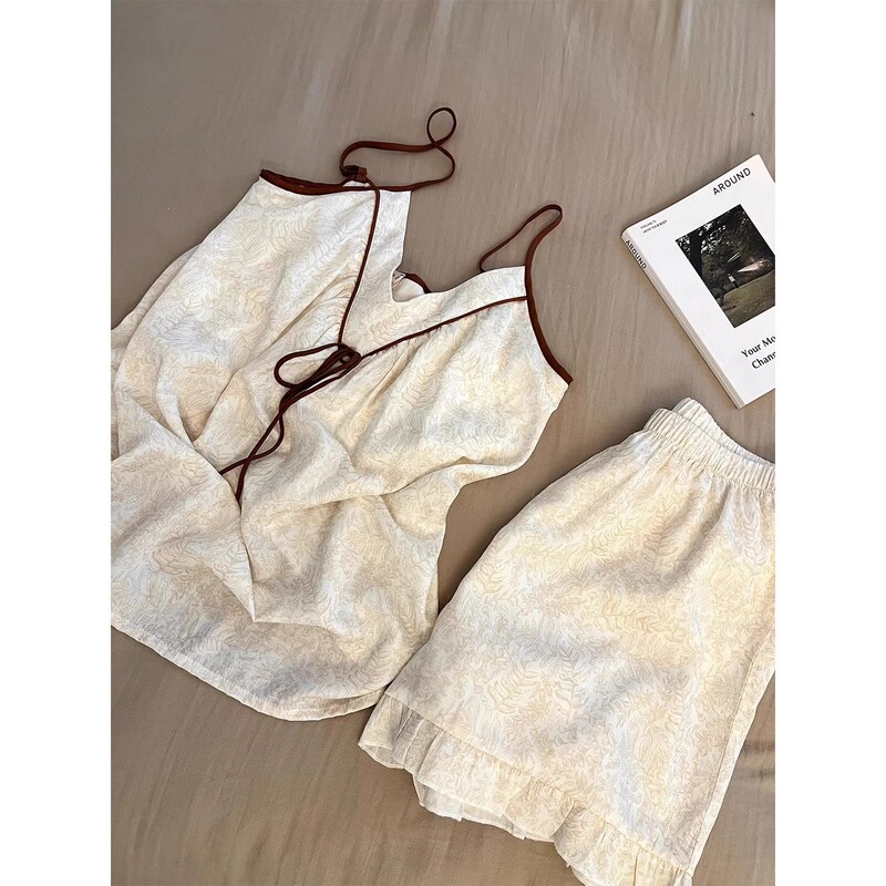 新しい中国風の女性用パジャマ、胸パッド付きの夏用の薄いサスペンダースーツ、屋外で着用できる高級クロスボーダーホーム服|undefined