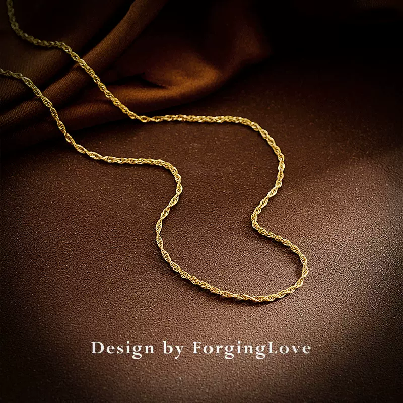 纯14K金项链女重工细链一款多戴纯麻花链百搭黄金珠宝首饰 0241