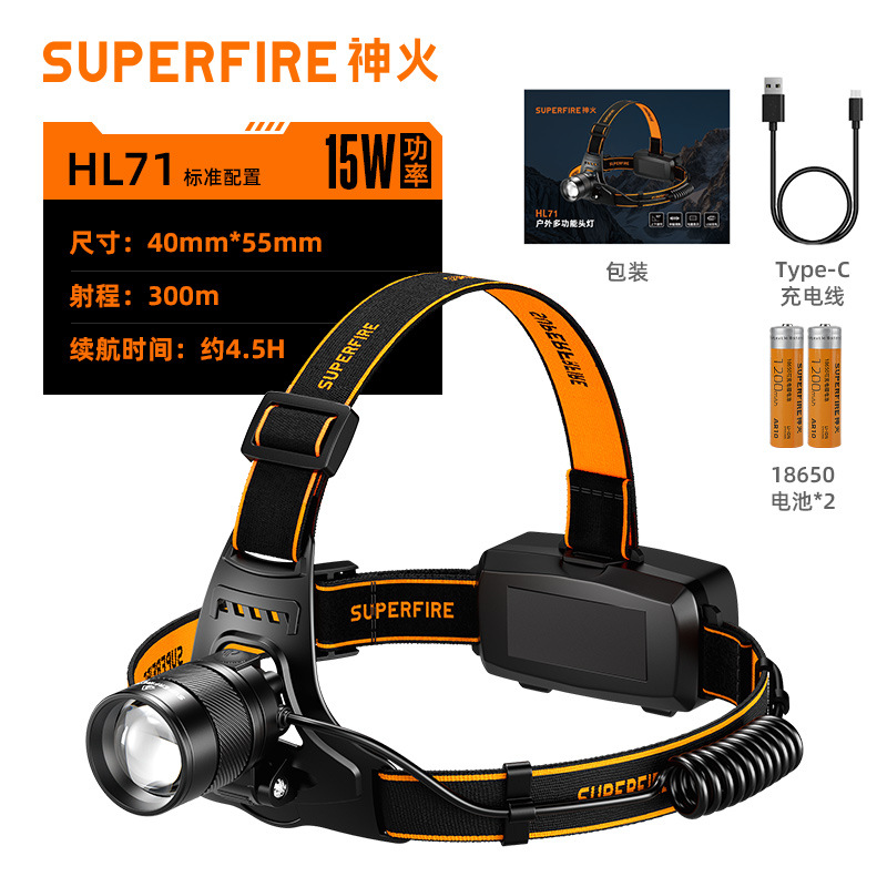 Shenhuo batería de litio faro 15W brillante de largo alcance al aire libre fuerte luz de Carga giratoria zoom LED faro HL71 al por mayor