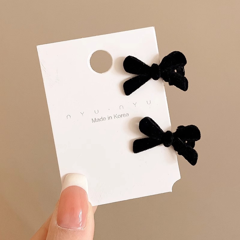 Rojo flocado lazo pequeño clip de agarre para mujer Año Nuevo Cabeza de princesa clip lateral flequillo clip de cabello roto tocado horquilla