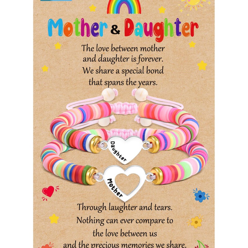 Amazon Back-To-School Season Heart-Shaped Bracelet Creative Beaded Mother-Daughter Parent-Child Bracelet European and American Fashion Daily Jewelry