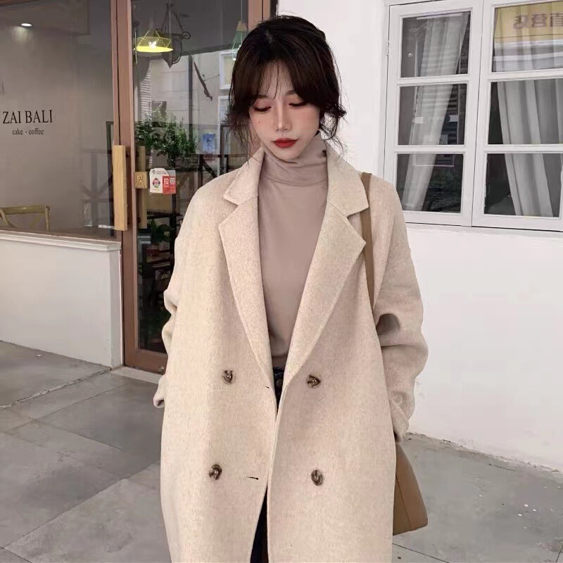 Han You's New Autumn and Winter Double-Sided Wool Outwear for Women, Extra Long, Loose Cocoon-Shaped Woolen Outwear for Women, Camel Color Han You's New Autumn and Winter Double-Sided Wool Outwear for Women, Extra Long, Loose Cocoon-Shaped Woolen Outwear for Women, Camel Color