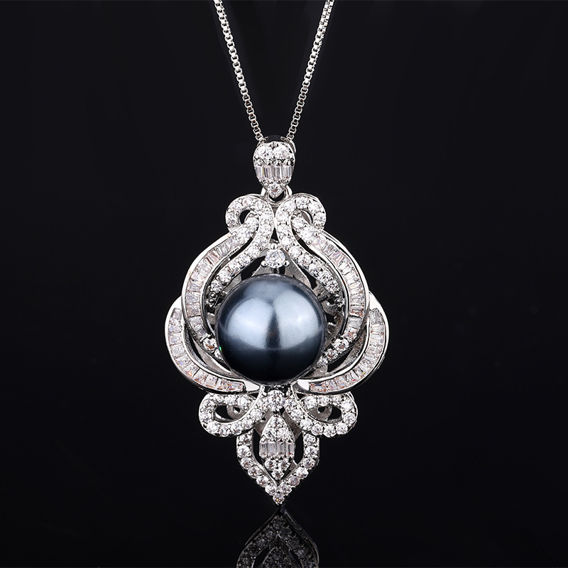 2024 nueva joyería Zhuang Shengsheng, diseño de revestimiento de fondo de cobre, collar colgante retro de lujo de perlas 16mm