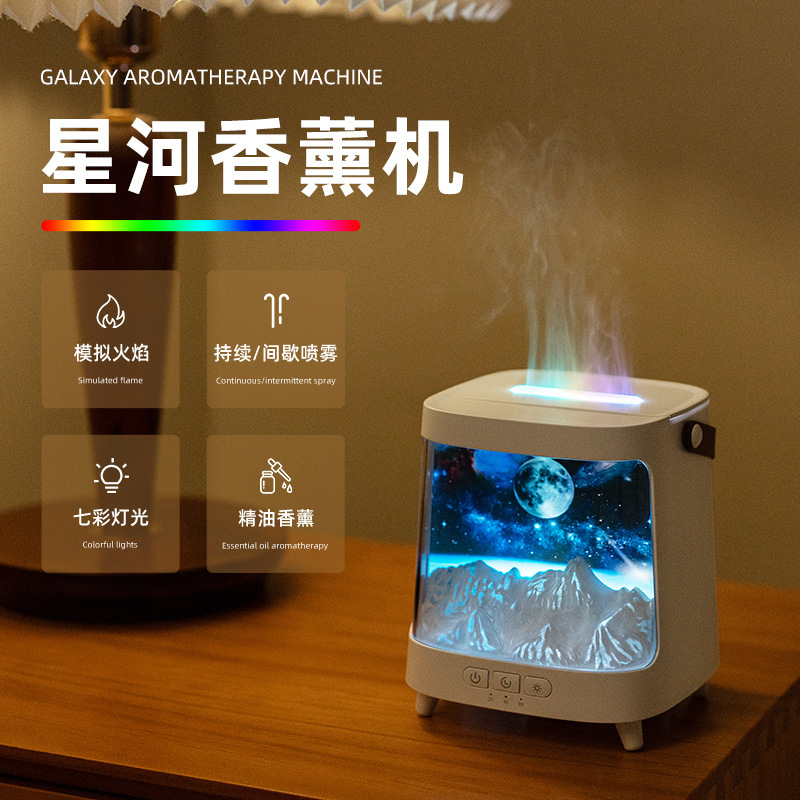 2025新款跨境仿真雪山极光香薰机七彩火焰加湿器USB精油香氛机|undefined