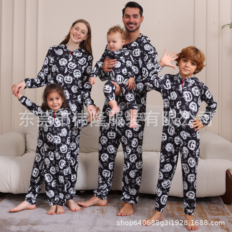 2024 クロスボーダーヨーロッパとアメリカの男の子と女の子の婦人服男性のハロウィンクリスマス家族親子ワンピースパジャマ|undefined