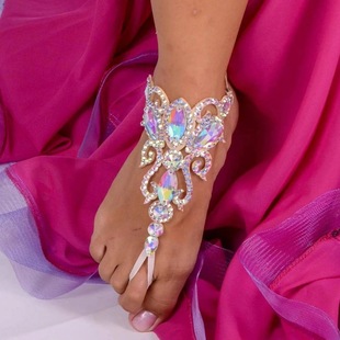 European and American new exotic style finger Anklet women's personalized colored diamond Anklet party rhinestone Anklet Anklet