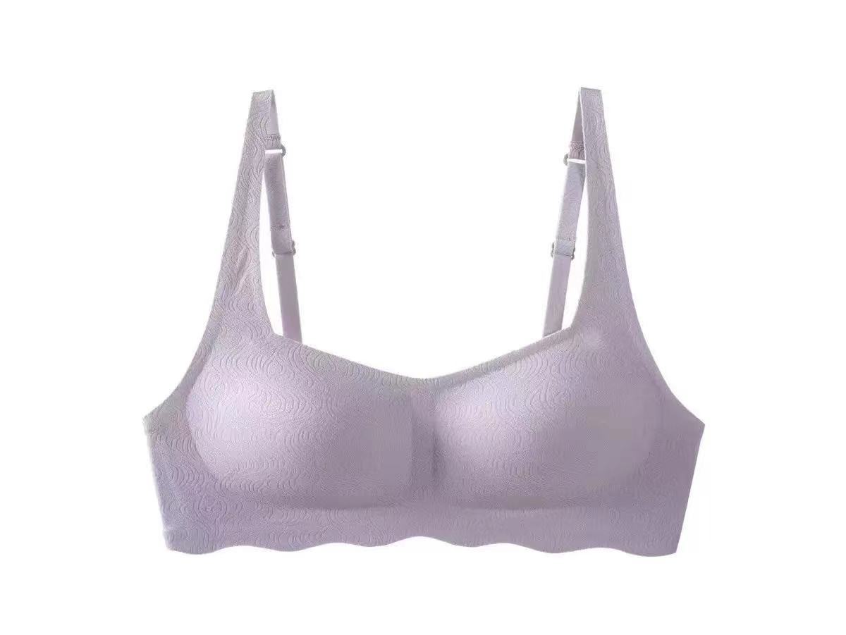 METWO ropa interior de látex de hielo Francés retro cuello cuadrado inalámbrico sin costuras reunidas pecho grande y pequeño sujetador ajustable