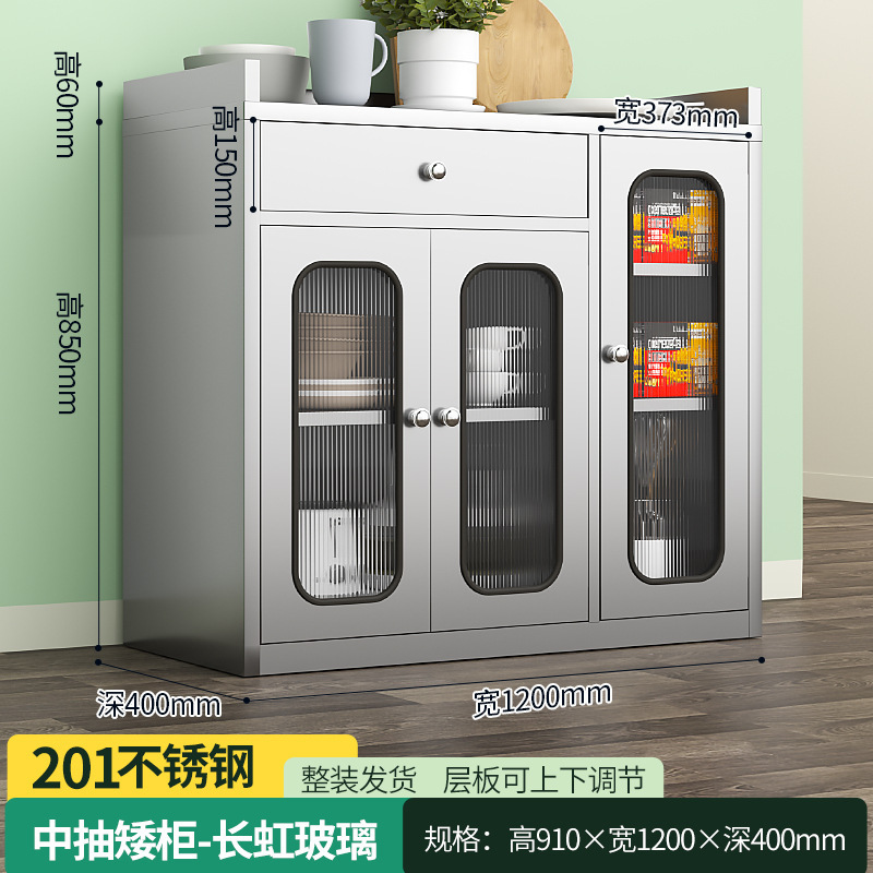 304不锈钢碗柜家用餐厅储物柜厨房加厚餐边柜锅具微波炉收纳柜子|undefined