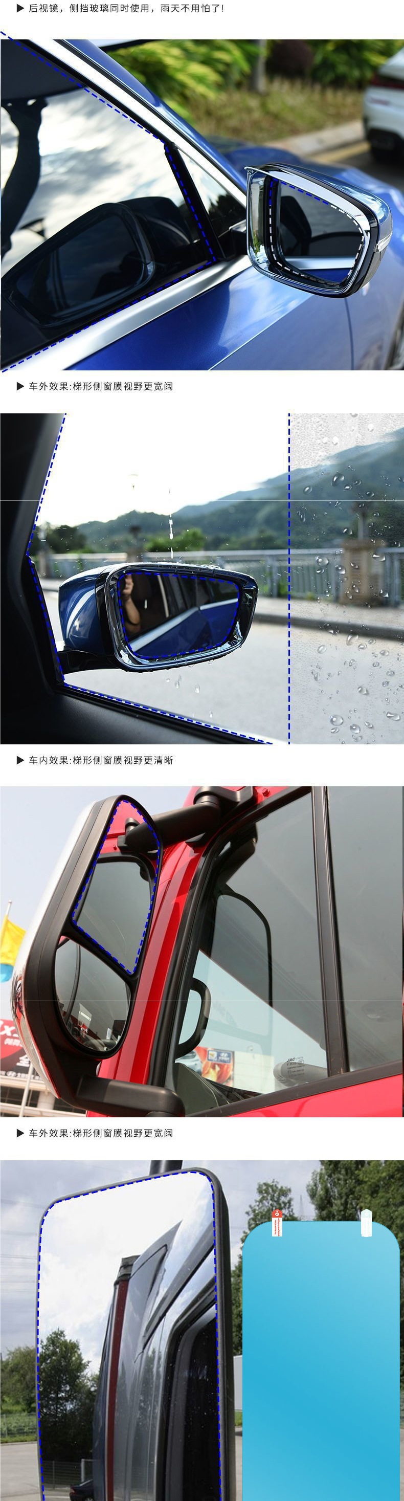 Large Size Free-Cutting Truck Rearview Mirror Rainproof Film, Car Side Window Anti-Fog Film with High Definition and No Water Condensation