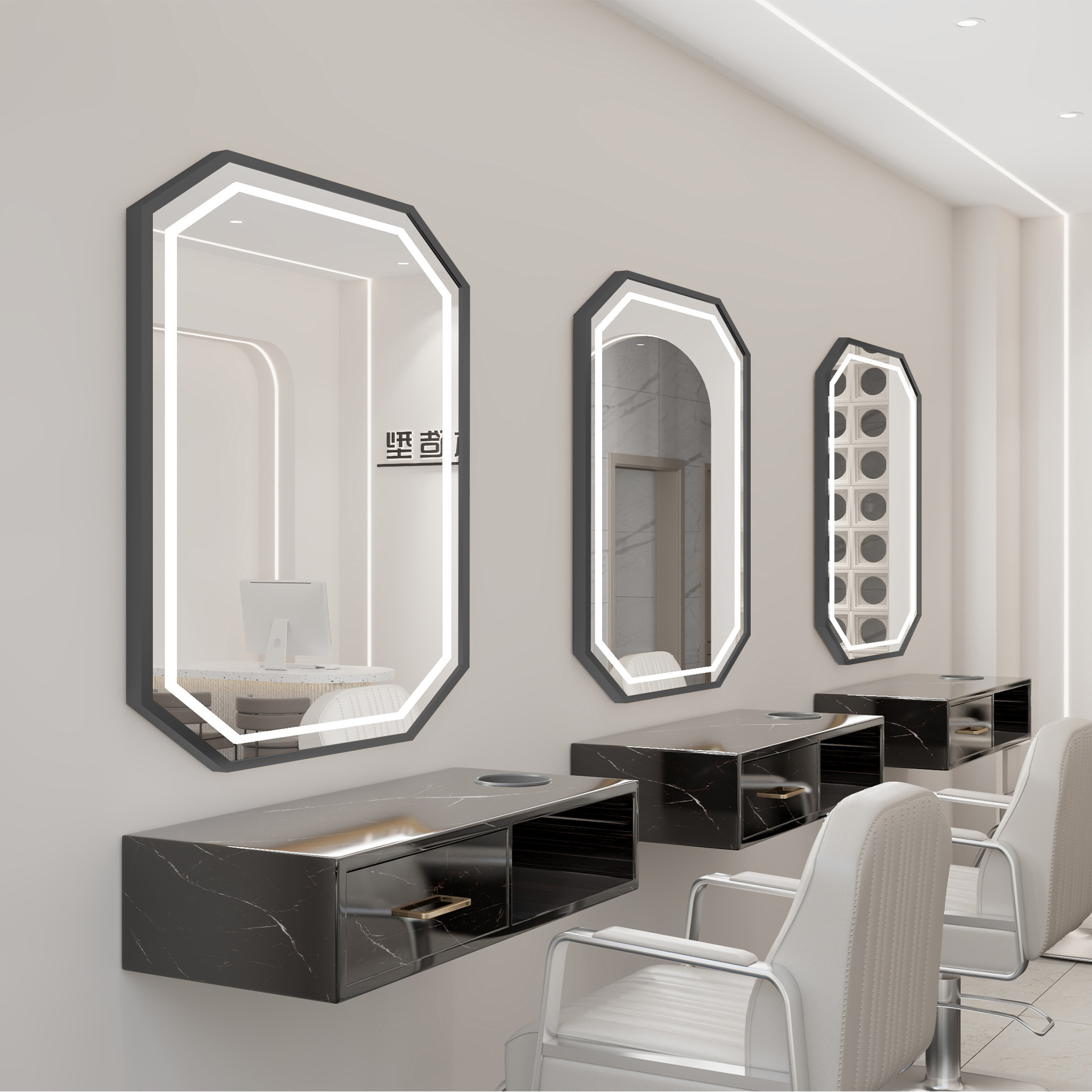 Nueva peluquería belleza con espejo de lámpara, peluquería integrada, área especial de teñido en caliente, tienda de moda de celebridades de Internet, gabinete de espejo de pared al por mayor