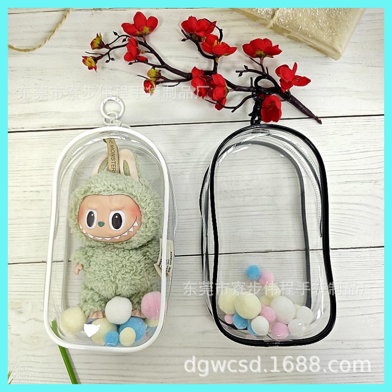 Bolso colgante simple a prueba de polvo de tela de tela de tela de tela, pvc, bolsa de almacenamiento portátil a prueba de polvo para salida transparente, muñeca de algodón, bolsa para bebé