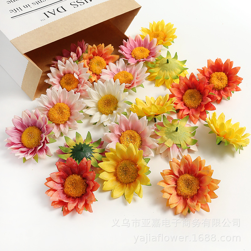 가짜 해바라기 꽃 머리 장식품, 가정 장식 꽃꽂이, DIY 재료, 고급스럽고 사실적인 인공 꽃