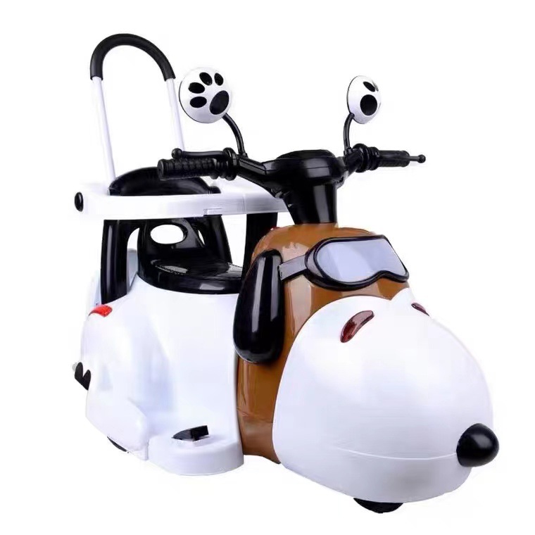 Coche eléctrico para niños con barandilla de empuje, triciclo de oso desafortunado para bebés que pueden montar juguetes pequeños coches de batería Magnolia