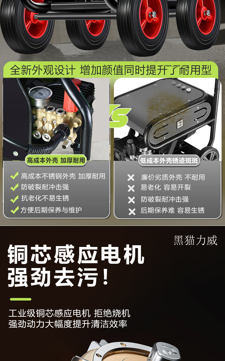 Black Cat High-Pressure Car Washer 220V Farm Car Wash Shop Car Washing Magic Tool Commercial High-Power Ultra-High-Pressure Cleaning Machine