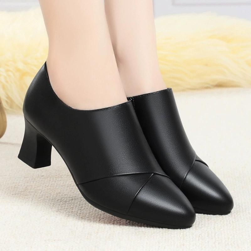 Простые и удобные женские туфли сплошная цветная боковая молния с толстым каблуком и глубоким ртом