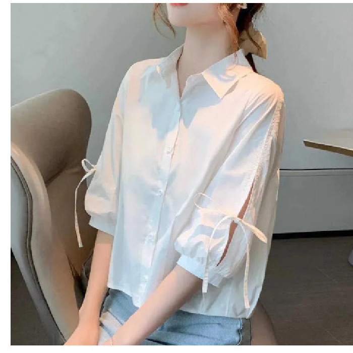 2024 New Summer Style Loose Breathable Fashion Top Lantern Sleeve Shirt Korean Style Three-Quarter Sleeve Shirt for Women White 2024 New Summer Style Loose Breathable Fashion Top Lantern Sleeve Shirt Korean Style Three-Quarter Sleeve Shirt for Women White