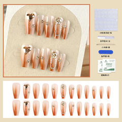 純手工穿戴甲24片美拉德珍珠鏈條美甲片愛心大鑽指甲貼片